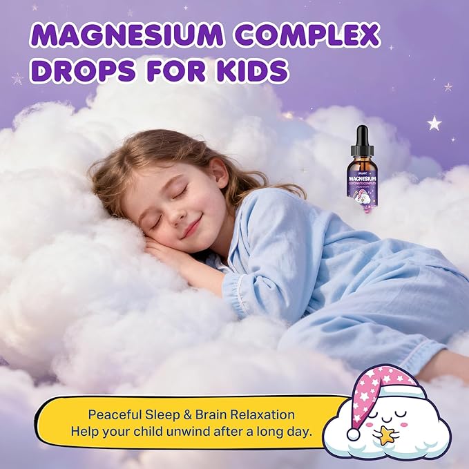Magnesium Glycinate Liquid for Kids - Magnesium Bisglycinate Drops with L-Theanine, Chamomile & Vitamin B6, B12, C, D3 for Sleep, Relaxation, Immune Support, Calm & Focus - 2 Fl Oz, Strawberry Flavor