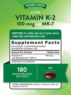 Nature's Truth Vitamin K2 MK-7 | 100 mcg | 180 Softgels | Non-GMO & Gluten Free Supplement