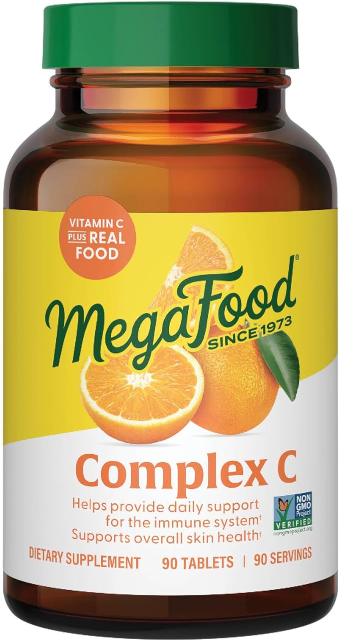 MegaFood Complex C - Vegan Vitamin C Immune Support Supplement, Vitamin C Supplement Made with Real Food Including Orange, Cranberry & Brown Rice, Gluten-Free - 90 Tablets, 90 Servings