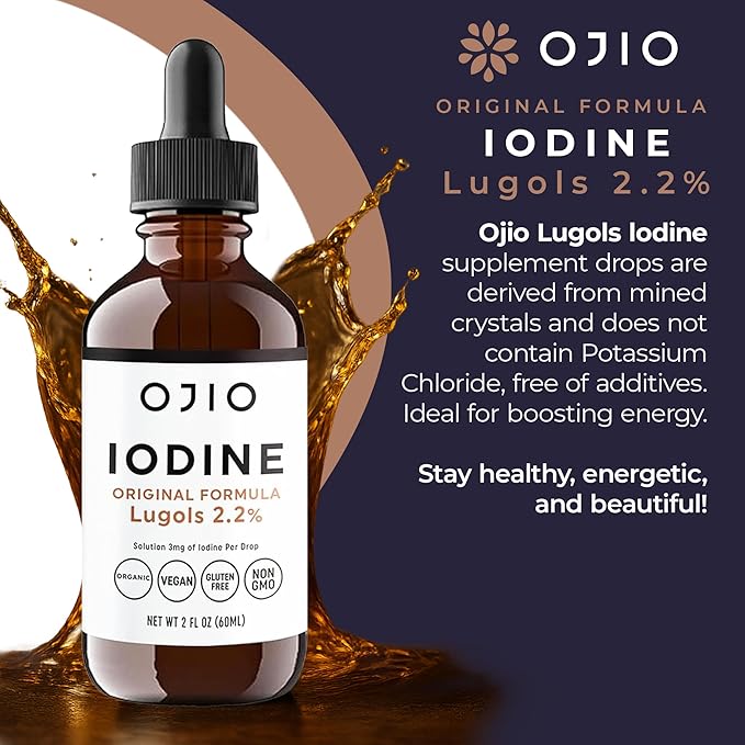 Lugols Iodine Solution 2% - 1 Year Supply - High Potency Liquid Oral Iodine Drops with Superior Absorption – Improves Overall Health & Energy for Women, Men, Kids - 2 fl Oz (Pack of 2)