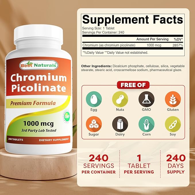 Best Naturals Chromium Picolinate 1000 mcg 240 Tablets