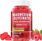Magnesium Glycinate Gummies 600mg, Zzz & Relaxation, High Absorption, Raspberry Flavor, 60 Count, Supports Muscles, Bones & Energy, Vegan, Sugar Free