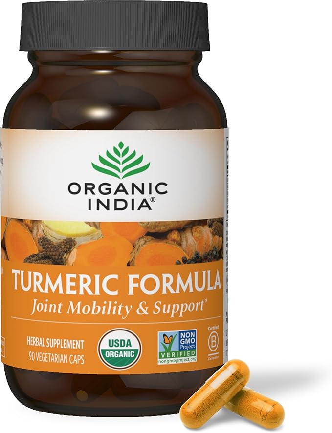 ORGANIC INDIA Turmeric Curcumin Herbal Supplement - Joint Mobility & Immune System Support, Healthy Inflammatory Response, Whole Root Supplement, Organic Trikatu, USDA Certified Organic - 90 Capsules
