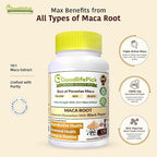 Peruvian Maca Root Capsules 150 ct. Powerful Maca Blend of Yellow Red & Black Maca Root with Black Pepper. All Natural NonGMO Vegan No Stearate No Rice Powder No Silica No Filler