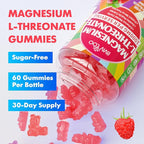 1000mg Magnesium L-Threonate Gummies for Kids & Adults - Muscle & Nervous System Support, Vegan, Sugar-Free Raspberry Flavor, 120 Gummies
