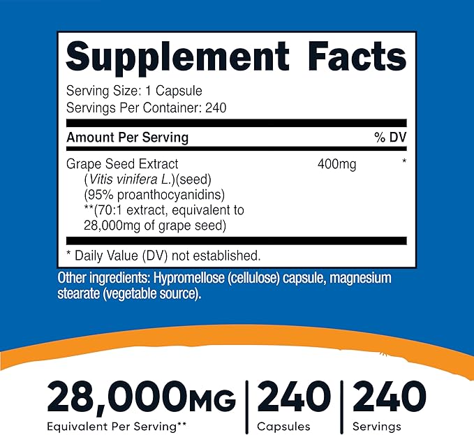 Nutricost Grape Seed Extract 240 Capsules for 240 Servings Per Bottle - GMO Free and Gluten Free, Vegetarian Friendly