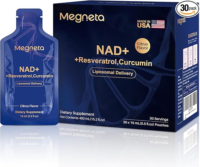 Liposomal NAD+ Supplement with Resveratrol, Anti-Aging, Energy Boost & Cellular Health Support, 15.2 fl. oz NAD Liquid for Men & Women (30 Pouch)