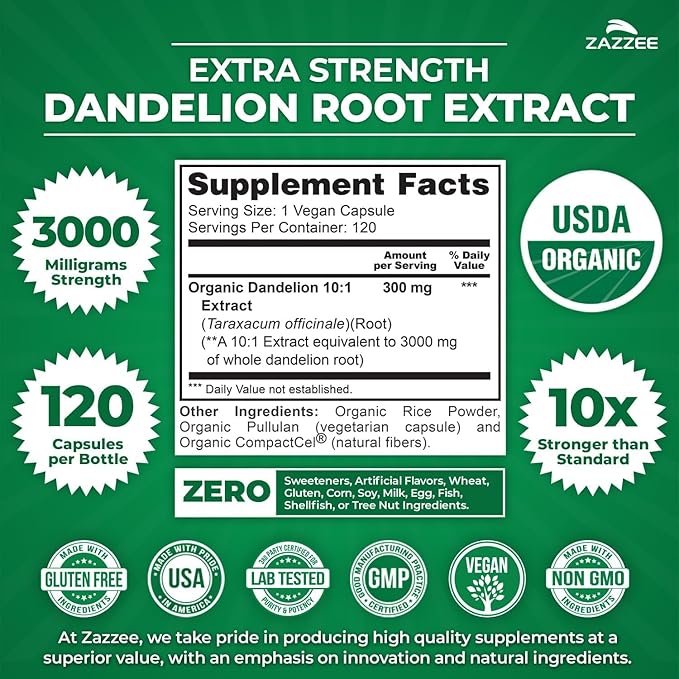Zazzee Herbal Uric Acid Cleanse Bundle | USDA Organic Dandelion Root Extract Capsules Plus Super Concentrated 10:1 Organic Tart Cherry Extract Capsules | Non-GMO Vegan & ISO Lab Tested