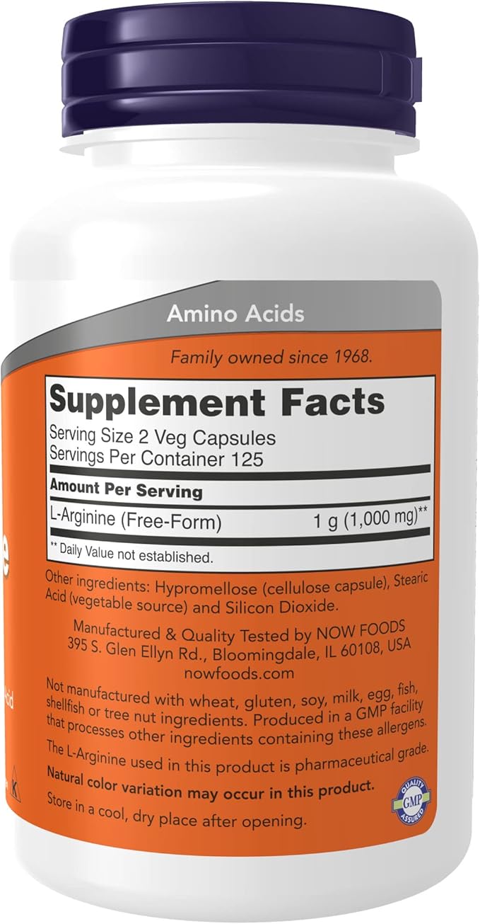 NOW Foods Supplements, L-Arginine 500 mg, Nitric Oxide Precursor*, Amino Acid, Veg 250 Capsules (Pack of 2)