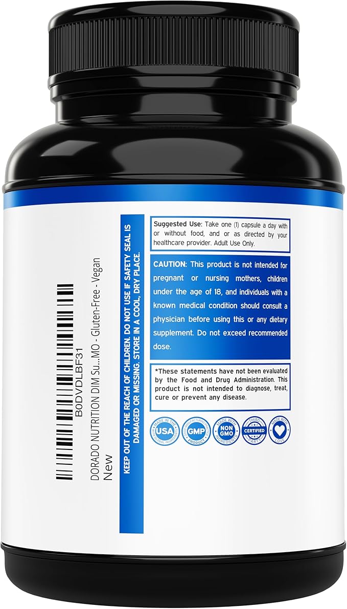 DIM Supplement for Women & Men (Diindolylmethane Estrogen Blocking Supplement, Hormonal Acne Treatment, Hormone Balance for Women) (200mg Per Serving) - Vegan, Gluten-Free, USA Made (60 Capsules)
