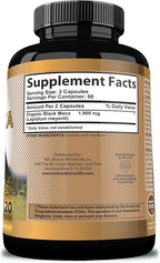 Organic Black Maca 1,900 mg per Serving Natural Energy Booster Peruvian Maca for Men & Women 120 Capsules