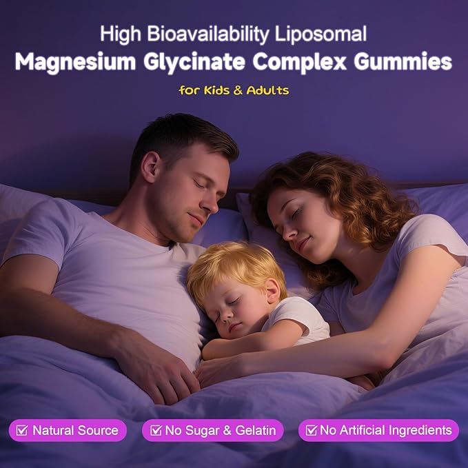 Liposomal Magnesium Glycinate 400mg Gummies for Kids & Adults, Chewable Magnesium Bisglycinate Supplement with Theanine, B6, Vitamins & Zinc, for Zzz & Relaxation, Muscle & Brain, Sugar Free, 60 Ct