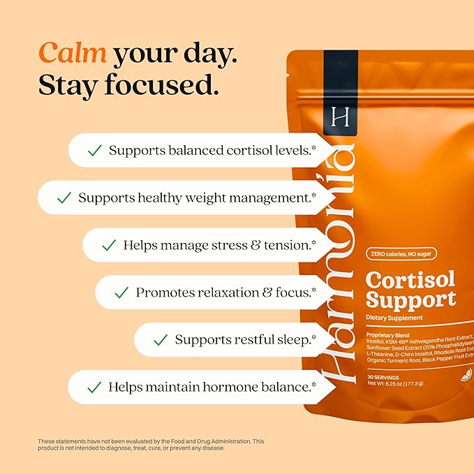 Harmonia Cortisol Cocktail | Cortisol Supplements for Women & Men with Ashwagandha, Magnesium & L-Theanine | Drink Harmonia for Stress Relief, Weight Management & Sleep Support (1 Pack x 30 Servings)