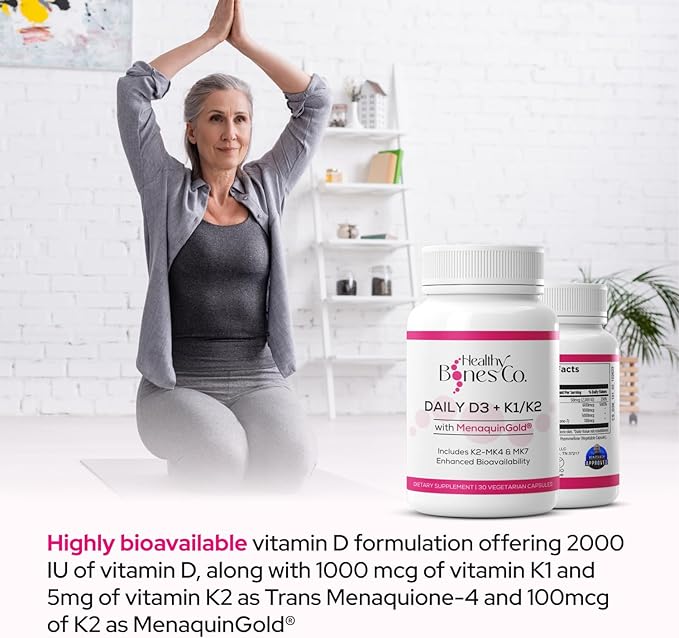 Premium D3 K2 - Full Spectrum Vitamin D3 K2, 2000 IU D3 + MK7 + MK4 + K1, Daily D3 K2 & K1 Supplements - Vitamin D Supports Calcium Absorption for Strong Bones & Immune Health - 30 Capsules