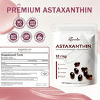 Astaxanthin Supplement 12mg Softgels, Natural Astaxanthin from Microalgae with MCT Oil for Absorption, Powerful Antioxidant Support for Skin Eye Heart Joint Health, Non-GMO Gluten Free, 120 Softgels