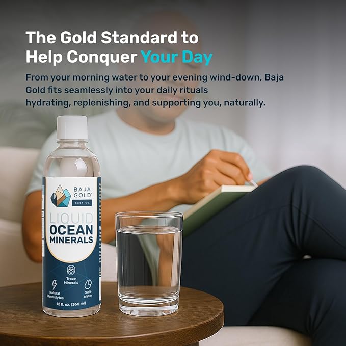 Baja Gold Liquid Trace Mineral Drops – Pure Ocean-Based Minerals for Water & Food | Unrefined Electrolytes for Balanced Taste | Mineral-Rich Saline Solution & Oral Cleanse | 12 fl oz, 90-Day Supply.