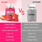 2 Pack Vegan Iron Gummies for Adults & Kids - with Vitamin C, A, B-Complex, Folate, Zinc, and Biotin - for Blood Building & Energy Support, 120 Gummies