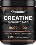 NatureBell Creatine Monohydrate Powder - 500g - Micronized Powder - Delivers 5,000mg Creatine Per Serving - Pre-Workout or Post-Workout Support* - Vegan & Keto Friendly - Unflavored