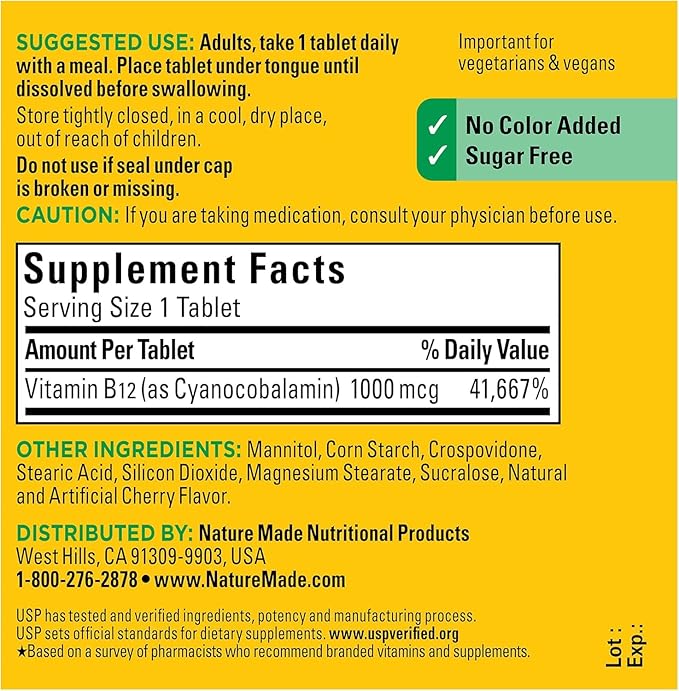Nature Made Vitamin B-12 1000 MCG Sublingual, 50 Count (Pack of 3)