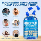 Magnesium Glycinate Gummies 600mg, Chewable Sugar Free Potassium Magnesium Gummies for Sleep, Body Support and Relaxation, Magnesium Supplements with Vitamin D, B6, and CoQ10 for Men & Women