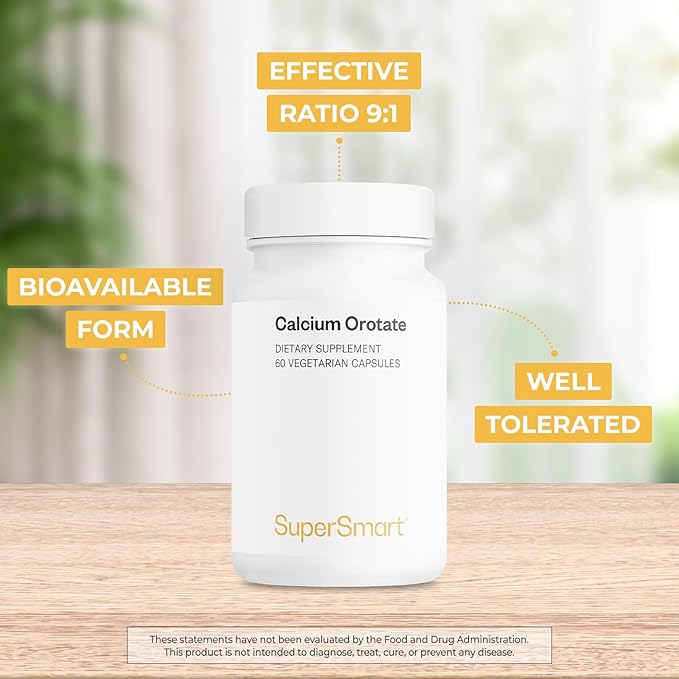 SuperSmart - Calcium Orotate with Magnesium Orotate 9:1 (Highly Bioavailable) - Advanced Teeth & Bones Strength Supplement | Non-GMO & Gluten Free - 60 Vegetarian Capsules