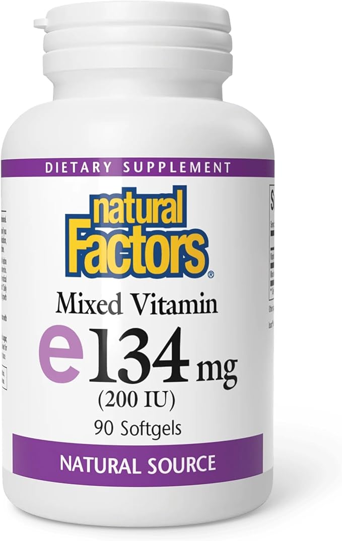 Natural Factors Mixed Vitamin E 134 mg (200 IU) - Antioxidant Supplement for Cardiovascular Support - No Artificial Ingredients - Gluten-Free, Dairy-Free & Non-GMO - 90 Softgels (90 Servings)