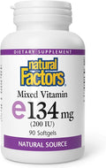 Natural Factors Mixed Vitamin E 134 mg (200 IU) - Antioxidant Supplement for Cardiovascular Support - No Artificial Ingredients - Gluten-Free, Dairy-Free & Non-GMO - 90 Softgels (90 Servings)
