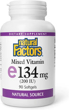 Natural Factors Mixed Vitamin E 134 mg (200 IU) - Antioxidant Supplement for Cardiovascular Support - No Artificial Ingredients - Gluten-Free, Dairy-Free & Non-GMO - 90 Softgels (90 Servings)