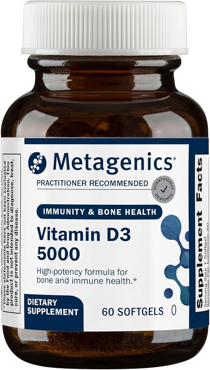 Metagenics Vitamin D3 5000 IU Supplement - High Potency Softgels for Immune, Bone & Heart Health* - 125 mcg Cholecalciferol in Coconut Oil for Enhanced Absorption* - Non-GMO, Gluten-Free - 60 Count