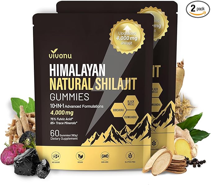 Shilajit Gummies for Men & Women | 4000mg High Potency 10-in-1 Formula with Pure Himalayan Shilajit, Ashwagandha, and 75% Fulvic Acid | Sugar-Free Vegan, 85+ Trace Minerals Men 4000mg / 2 Bag