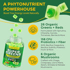 2 PACK Organic Super Greens Daily Superfood Gummies + Probiotics, Spirulina, Chlorella Spinach Broccoli, Prebiotic Fiber, Mushroom -Rich in Vitamins & Antioxidants - Digestive, Focus, Energy, No Sugar