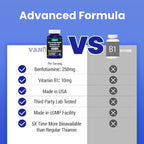 VANI 500MG Benfotiamine with B1, 5X Time Fat & Water Soluble Thiamine B1 Supplement – Third Party Tested, No Gluten (120 Capsules)