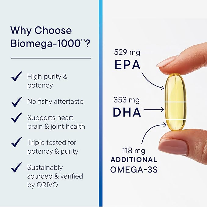 Biotics Research Biomega-1000™ Omega 3 Fish Oil With EPA 529mg / DHA 353mg– Omega-3 Fatty Acids 1000 mg- Highly Concentrated Fish Oil 90 Days Servings–Supports Immune, Brain & Heart Health–90 Softgels