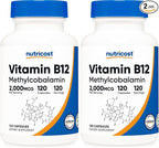 Nutricost Vitamin B12 (Methylcobalamin) 2000mcg, 120 Capsules - Vegetarian Caps, Non-GMO, Gluten Free B12 Supplement (Pack of 2)