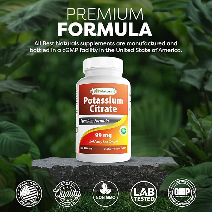 Best Naturals Potassium Citrate 99mg 500 Tablets - 3rd Party Lab Tested