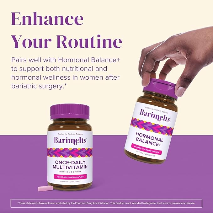 BariMelts Once Daily Bariatric Multivitamin with Iron, 60 Easy-Swallow Caplets (2-Month Supply), Multivitamin for Women, Multimineral Complex, Supports Nutrition After Bariatric Surgery