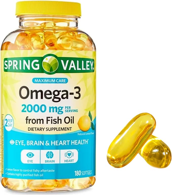 Spring Valley Omega 3 Fish Oil Maximum 2000mg 180 Softgels + me Gusta Sticker