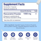 Resveratrol 1000mg Capsules | Vegan Friendly Resveratrol Supplement from Easy Absorption Antioxidant Japanese Knotweed for Skin Heart and Brain Support | Made in US cGMP Facilities (90 Day Supply)
