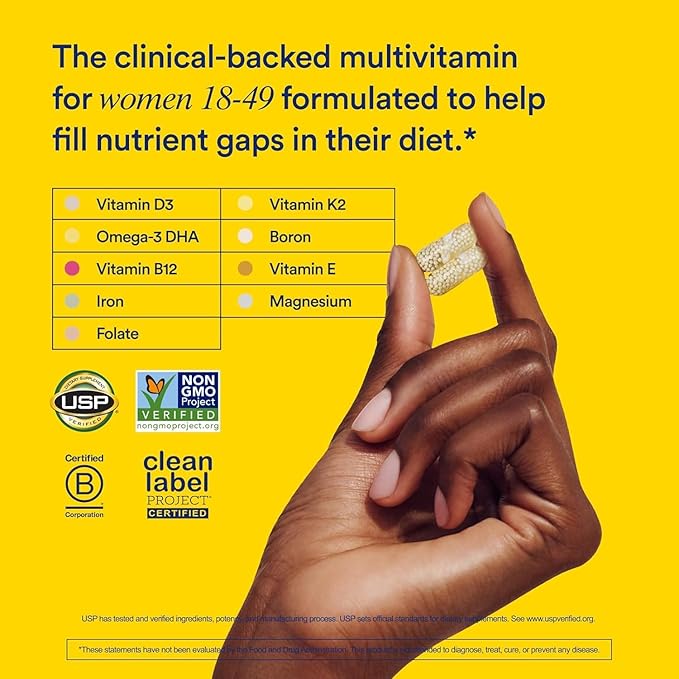 Ritual Women’s 18+ Daily Multivitamin - Key Essential Vitamins and Minerals to Support Energy, Heart, Bone, Brain Health* - Clinical Backed - Vegan - USP Verified - Citrus - 60 Capsules - 30 Servings