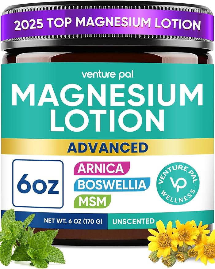 Magnesium Lotion with Arnica, MSM & Boswellia – Cooling Magnesium Cream – Lightweight Moisturizing Lotion for Legs & Feet – Safe for Kids – 6 fl oz