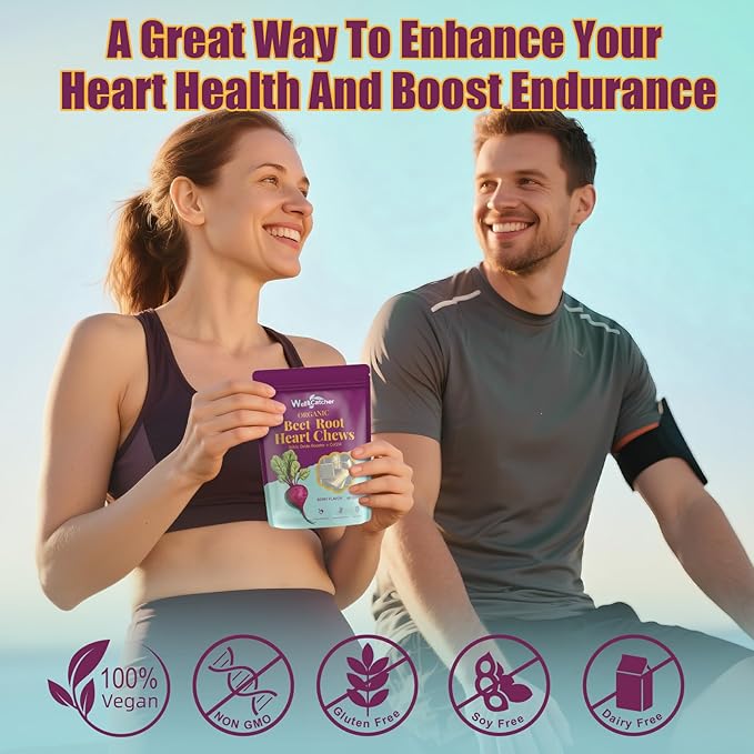 Organic Beet Root Chews Supplements: Beet soft Chews for Women Men Support Blood & Heart Health Nitric Oxide Boost with Grape Seed Extract CoQ10, Beet Root Gummies Vegan Non-GMO Berry Flavor 60CT