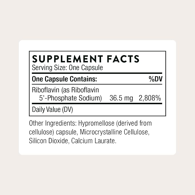 THORNE - Riboflavin 5'-Phosphate - Bioactive, Tissue Ready Form of Vitamin B2 for Methylation Support* - Vitamin B2 Supplement - Third-Party Certified - Gluten, Dairy & Soy-Free - 60 Capsules