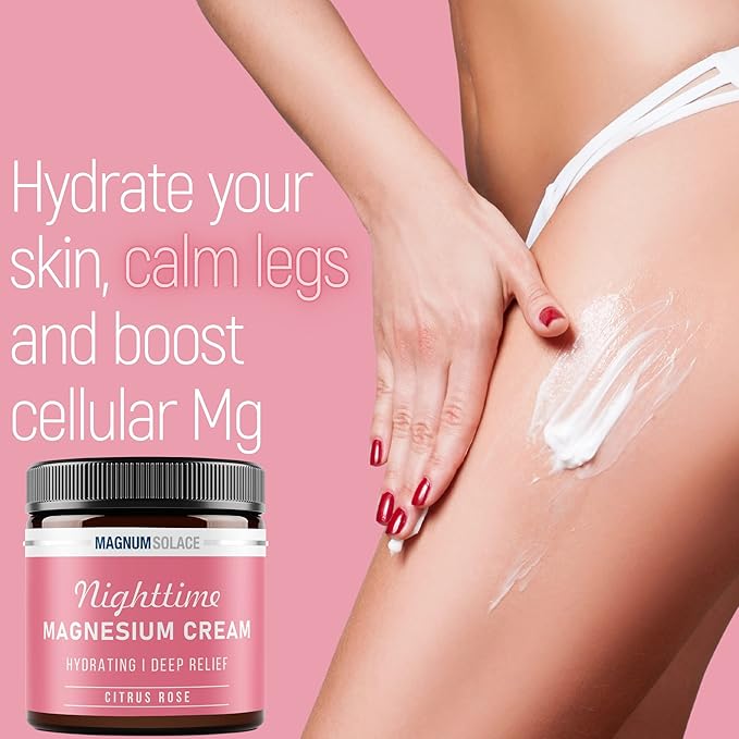Magnum Solace Magnesium Lotion – Nighttime Magnesium Cream – Apply to Leg Muscles, Arms or Chest - Topical Magnesium Chloride – USA Made and Safe for Kids (Citrus Rose) 4 Fl Oz (Pack of 1)