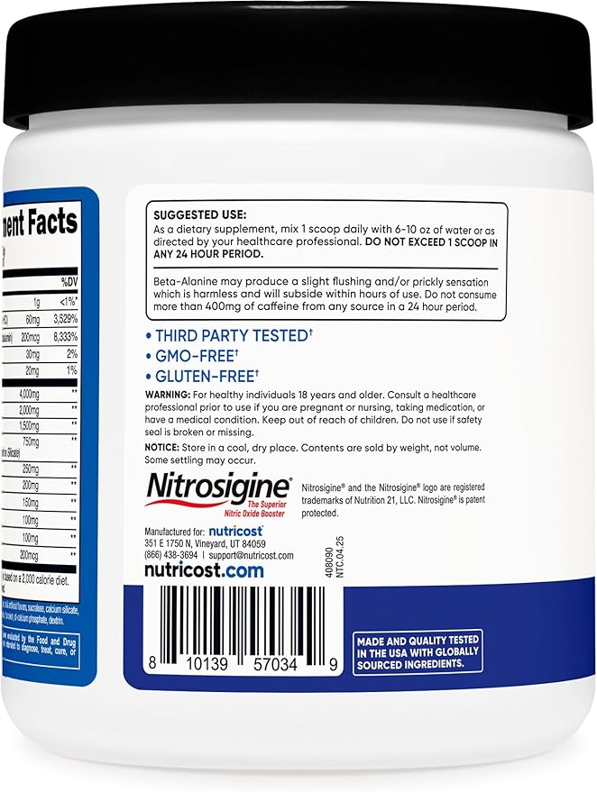 Nutricost Pre-Workout Complex Powder (30 Servings, Blue Raspberry) - Pre-Workout Supplement with Beta-Alanine, Taurine & Amino Acids