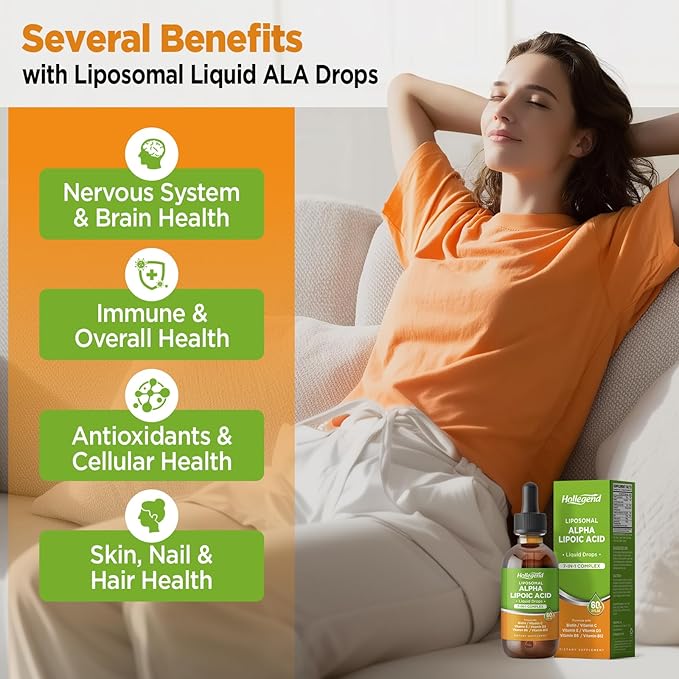 Liposomal Liquid Alpha Lipoic Acid drops, 600 MG R-Alpha Lipoic Acid Supplement with Biotin & Multivitamins, ALA for Antioxidant, Brain Health and Nerve Support, Pineapple Flavor, Sugar Free, 2 FL OZ