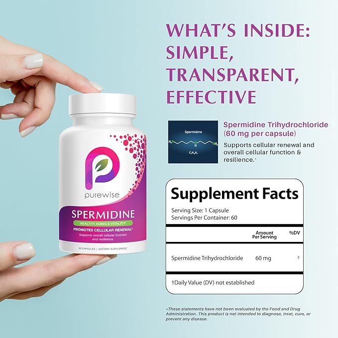Spermidine Supplements | Supports Healthy Aging & Vitality | Promotes Cellular Renewal & Function for Longevity & Energy Support | 60 Capsules