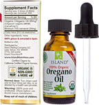 Island Nutrition, Oregano Oil Organic Liquid Drops - 100% Pure & Undiluted - USDA-Certified Organic (1 oz) 75% Carvacrol - Grown in Spain - Immune Support Supplement with Oil of Oregano.