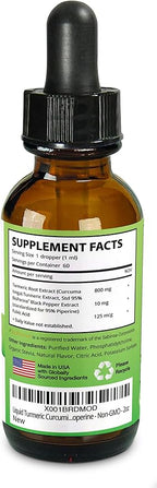 Turmeric Liquid Supplements - Turmeric Curcumin with Black Pepper Extract - Highest Potency 800mg - Antioxidant - Tumeric Supplements w/Bioperine - Non-GMO - 2 Fl Oz
