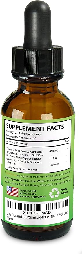 Turmeric Liquid Supplements - Turmeric Curcumin with Black Pepper Extract - Highest Potency 800mg - Antioxidant - Tumeric Supplements w/Bioperine - Non-GMO - 2 Fl Oz