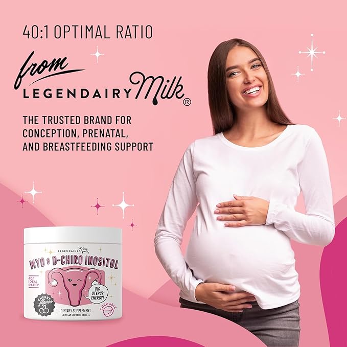 Legendairy Milk Myo Inositol and D Chiro Inositol Supplement for Women, 40:1 Ratio, PCOS Fertility Support, Hormone Balance, Sugar Free Vegan Chewable Tablets, Cherry Flavor, 90 Day Supply, Pack of 3